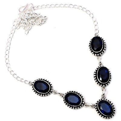 #ad Blue Sapphire Gemstone 925 Sterling Silver Ethnic Handmade Jewelry Necklace 18quot; $13.69