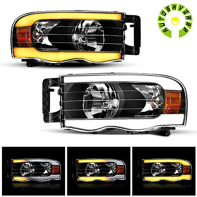 #ad LED DRL Sequential Switchback Headlights for 2002 2005 Dodge Ram 1500 2500 3500 $164.90