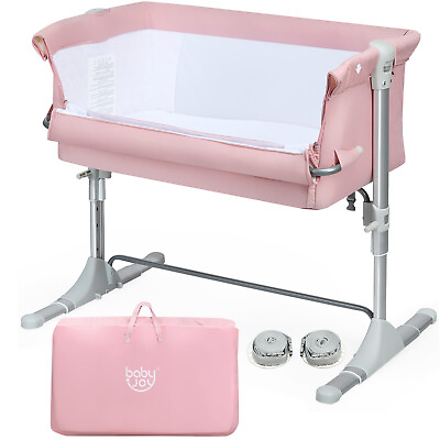 #ad Babyjoy Portable Baby Bed Side Sleeper Infant Travel Bassinet Crib w Bag Pink $109.99