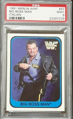 #ad 1991 Merlin BIG BOSS MAN PSA 9 Mint WWF WWE Italian Wrestling Card #87 Big Bubba $125.00