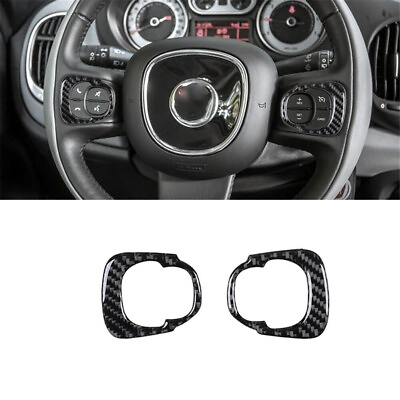 #ad 2Pcs For 14 17 Fiat 500L Carbon Fiber Interior Steering Wheel Button Cover Trim $8.74