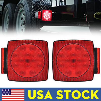 #ad 2PCS Rear LED Submersible Square Trailer Tail Lights Kit Boat Truck Waterproof $18.98