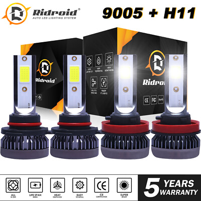 #ad 4X 9005 H11 LED Headlight Bulbs Conversion Kit High Low Beam Combo White 6000K $14.88