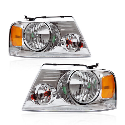 Headlights Assembly Fit For 2004 2008 Ford F150 F 150 Chrome Amber Headlamp $70.21