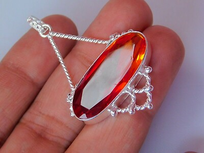 #ad Hydro Red Crystal Tribal Pendant Silver Plated Fine Brass Oval Ethnic Pendant $9.31