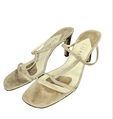 #ad Ralph Lauren Strappy Square Slip On Pump Sandals Heels Women#x27;s Shoes Size 8 B $16.77