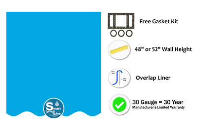 #ad SmartLine Plain Blue Swimming Pool Overlap Liner 30 Gauge Various Sizes $304.99