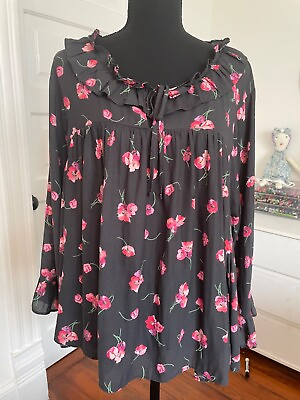 #ad womans size XL Gap blouse. bohochic. cute and flowing. black with pink flowers $17.00