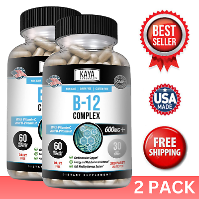 #ad 2 Pack B 12 Complex 60ct Vitamins B6 amp; B12 Natural Energy Metabolism Boost $18.56