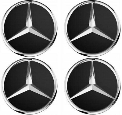 #ad Mercedes Benz Black amp; Chrome 75MM Wheel Rim Center Hub Caps AMG OEM Upgrade 4PCS $39.90