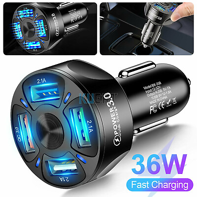 4 USB Port Super Fast Car Charger Adapter for iPhone Samsung Android Cell Phone $5.92