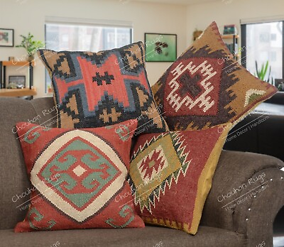 #ad Cushion Cover Handwoven Home Decor Pillow Cover Case 18 x 18 in Lot of 4 $80.50