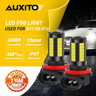 #ad 2x AUXITO H11 H8 H16 LED Fog Driving Light Bulbs 6000K Super White 33SMD 5 Side $12.99