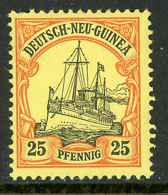 #ad Germany 1901 New Guinea 25pf Orange Black Yacht Unwmk Scott # 11 Mint A322 $2.55