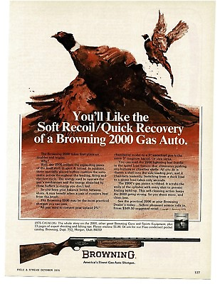 #ad 1975 BROWNING 2000 Gas Auto Shotgun Ring Neck Pheasant art Vintage Ad $8.95