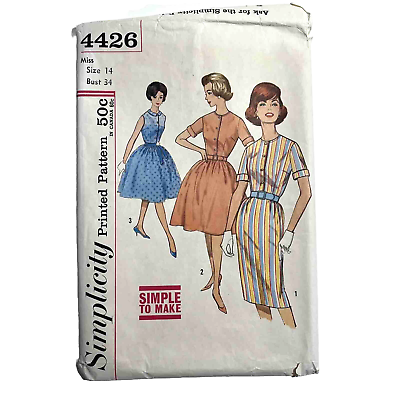 #ad Simplicity 4426 Slim or Full Skirt MCM Dress Back Pleat Size 14 Bust 34 $9.99