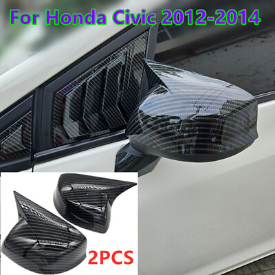 #ad 2X Carbon Fiber Side Mirror View Horn Cover Cap Trim For Honda Civic 2012 2014 $33.97