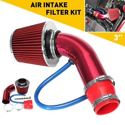 #ad Car Cold Air Intake Filter Induction Pipe Power Flow Hose System Kit Aluminum $48.64