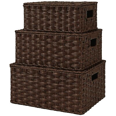 #ad Wicker Baskets with Lids Set of 3 Decorative Storage Boxes Woven Basket for... $54.10