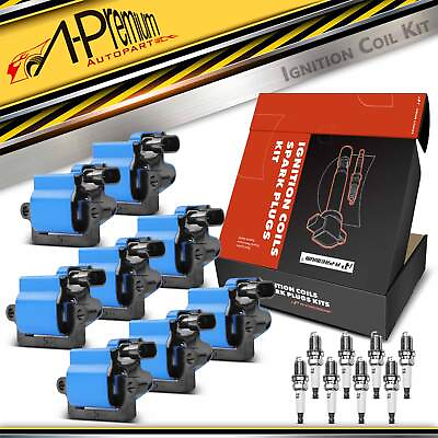 #ad 8x Blue Square Ignition Coil amp; IRIDIUM Spark Plug Kits for Chevy Cadillac GMC $119.99