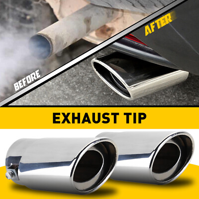#ad 2PCS Car Stainless Steel Rear Exhaust Pipe Tail Muffler Tip Round Accessories $20.99