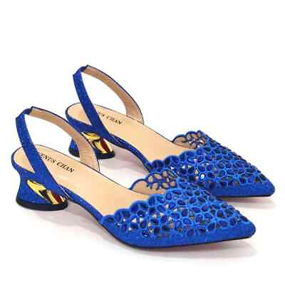 #ad Low Heel Shoes Women Embroidery Rhinestone Pointed Toe Shoe Bags Set $66.18