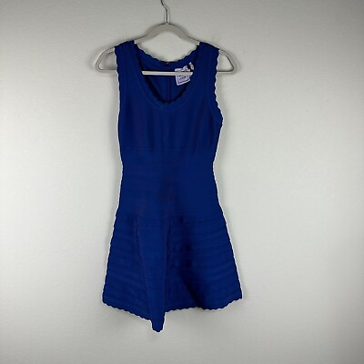 #ad Herve Leger Sapphire Blue Jules A Line Scalloped Sleeveless Bandage Dress Medium $87.50