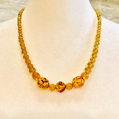 #ad VTG Czech Glass amp; Amber Yellow Graduated Necklace 30 40’s Extender Added 18 20” $30.00