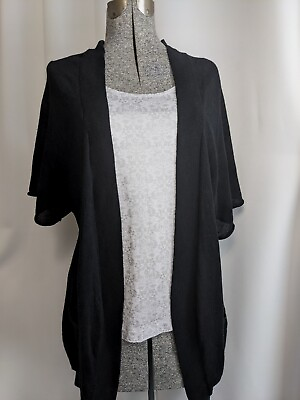 #ad Anthropologie Kimchi Blue Short Sleeve Open Front Long Black Sweater Light Size $23.00