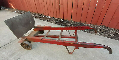 #ad Antique Wood amp; Iron 2 Wheel Industrial Hand Cart Dolly architectural Design $129.00