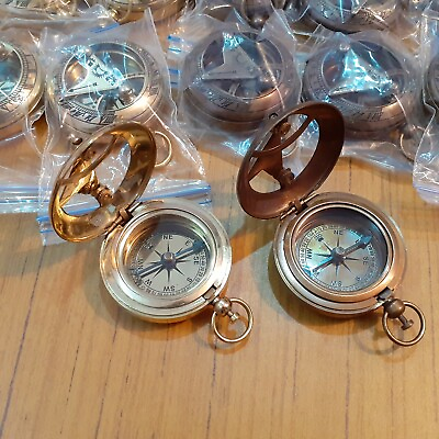 #ad Lot of 12 Brass Sundial Push Button Mini Compass Marine $49.00