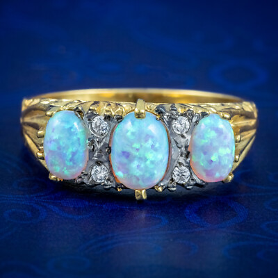 #ad OPAL TRILOGY RING 18CT GOLD ON SILVER GBP 175.00
