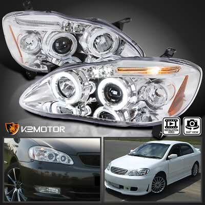 #ad Fits 2003 2008 Toyota Corolla LED Halo Projector Headlights Lamp LeftRight $173.38