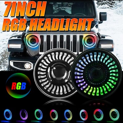 #ad AUXBEAM 7quot;inch bluetooth LED Headlights RGB Flowing Ring For Jeep Wrangler JK CJ $159.99