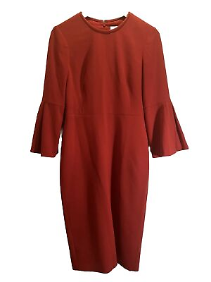 #ad LK Bennett London Red MidLength Dress Pleated Sleeves US 4 Tiny Flaw $22.00