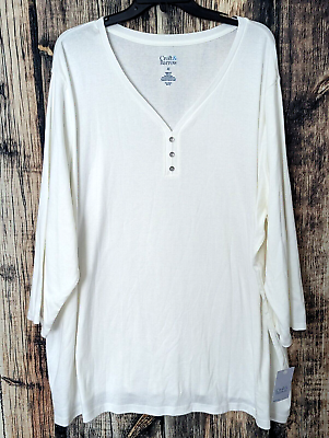 #ad Henley Shirt Womens Plus 4X Bright White V Neck 3 4 Sleeve Croft amp; Barrow NWT $19.99