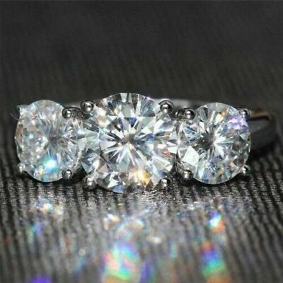 #ad Three Stone 3.00 Ct Round Cut Real Treated Diamond Engagement Ring 925 Silver $119.00