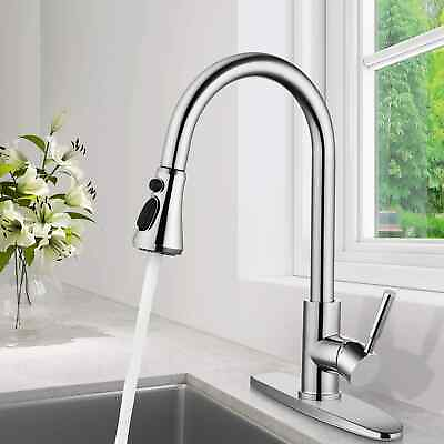#ad Chrome Pull Down Kitchen Faucet With Sprayer 1 or 3 Hole Kitchen Sink Mixer Tap $28.49