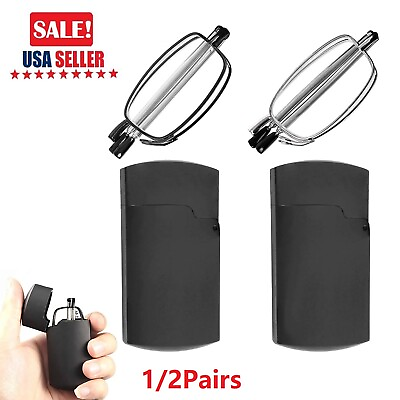 #ad #ad 2 Pairs Metal Compact Folding Anti Blue Light Reading Glasses With Carrying Case $9.82