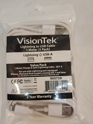 #ad VisionTek Lightning to USB Charge amp; Sync Cable for Apple iPhone iPad iPod White $19.99