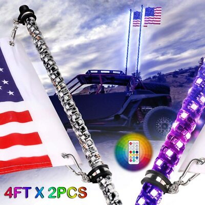 #ad 2PCS 4FT Lighted Spiral LED Whip Antenna w Flag amp; Remote For ATV Polaris RZR 4x4 $97.66