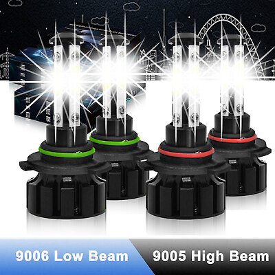 #ad 4x 9005 9006 LED Combo Headlight Bulbs 4SIDE High Low Beam Kit Super Xenon White $20.99