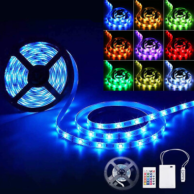 #ad 5M LED Strip Lights RGB Color Changing Waterproof Remote Control Battery Powered $14.49