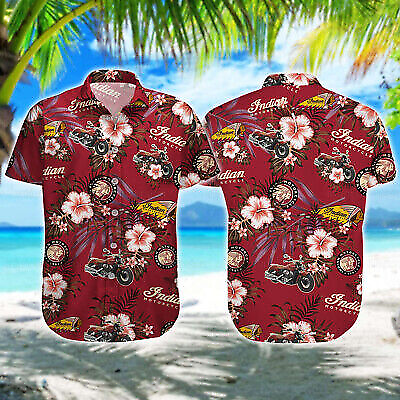 #ad Red Motorcycle Indian Hawaiian Shirt Button Down Shirt Holiday Gift S 5XL $35.99