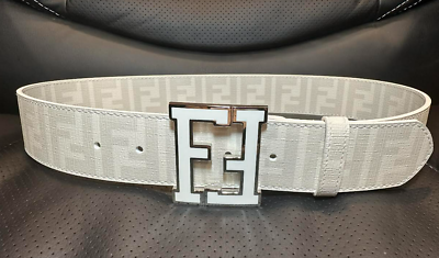 #ad FENDl White Monogram Unisex Belt has White Buckle with Silver Trim $125.00