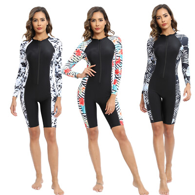 #ad Women One Piece Wetsuit Long Sleeve Front Zip Diving Suit UV Rash Guard Bathing $17.35