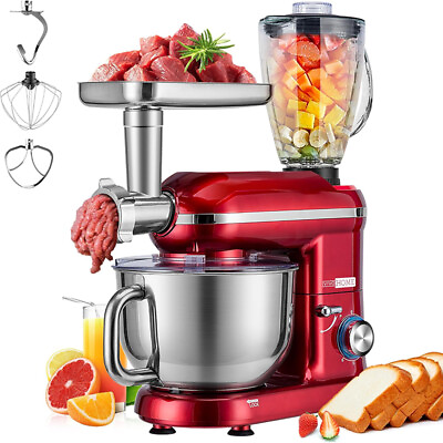 #ad 3in1 6Qt Food Stand Mixer 650W 6 Speed Meat Grinder Juice Blender ETL Listed Red $119.99