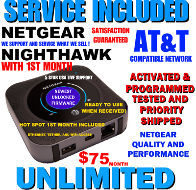 UNLIMITED ATamp;T NETGEAR NIGHTHAWK M1 MR1100 ✅ INCLUDES UNLIMITED SERVICE PLAN $299.00