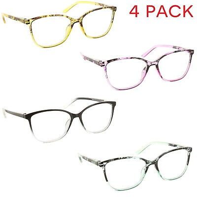 #ad 4 Pack Reading Glasses Cateye Clear Lens Spring Hinge Readers for Women $12.95