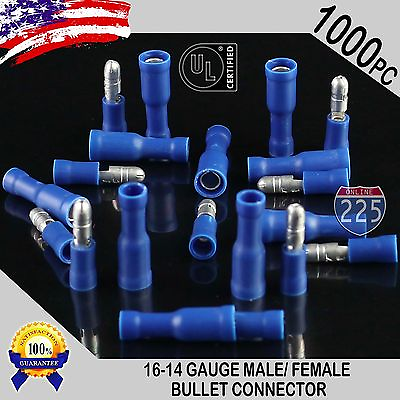 #ad 1000 Pack 16 14 GA. Blue Male Female Bullet Connectors Insulated Vinyl .156quot; US $39.45
